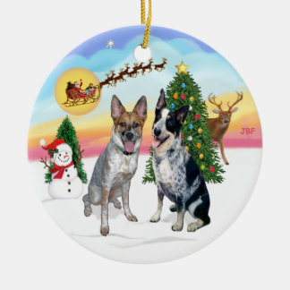 Take Off - Two Australian Cattle Dogs Ceramic Tree Decoration