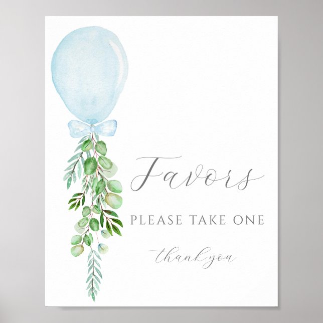 Take One Favours Sign Blue Balloon Baby Shower (Front)