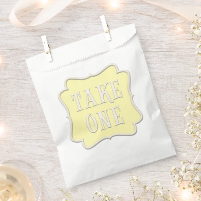 "Take One" Wonderland Tea Party Pastel Yellow Favour Bags (Clipped)