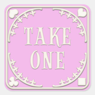 "Take One" Wonderland Tea Party Whimsical Pink Square Sticker