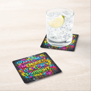 Take Only Memories Leave Only Footprints Graffiti Square Paper Coaster