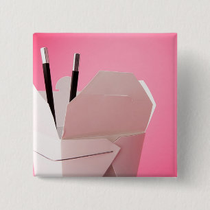 Take Out on Pink 15 Cm Square Badge