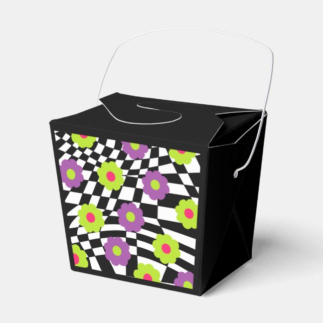 Take Out Party Favour Box With Checkers & Flowers (Front Side)