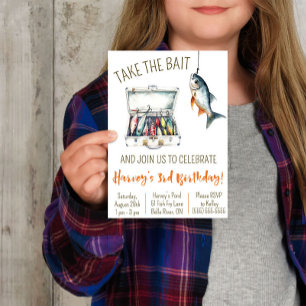 Take the Bait, Fishing Themed Birthday Party Invitation