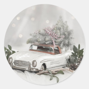 Take the Christmas Tree Home on a White Car Classic Round Sticker