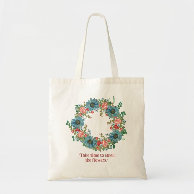 Take Time Burgundy Spring Blossom Wreath Tote Bag (Front)