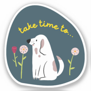 "take time" cute dog illustrated navy yellow pink