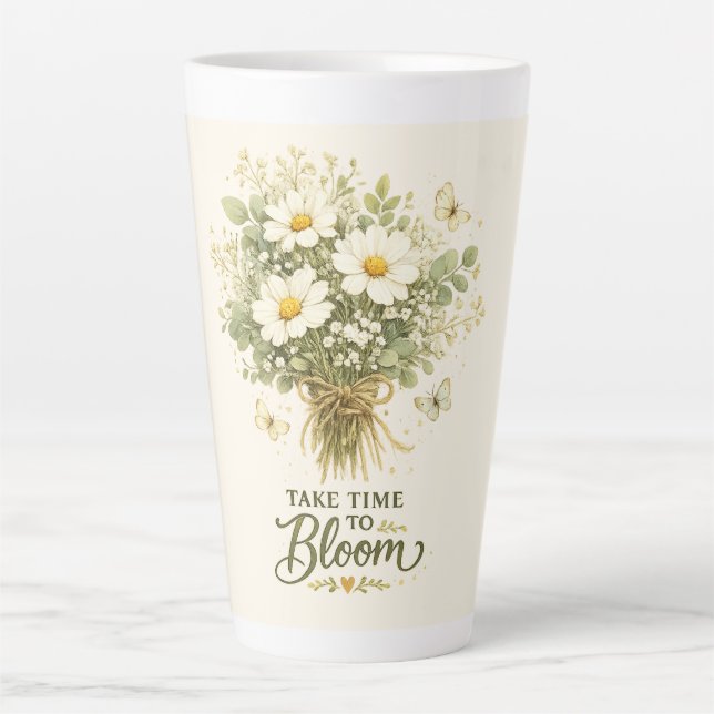 Take Time to Bloom |  Bouquet Design Latte Mug (Front)