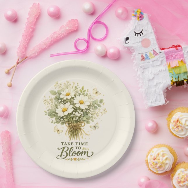 Take Time to Bloom |  Bouquet Design Paper Plate (Party)