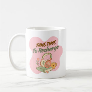 Take Time To Recharge Floral Books Coffee Mug
