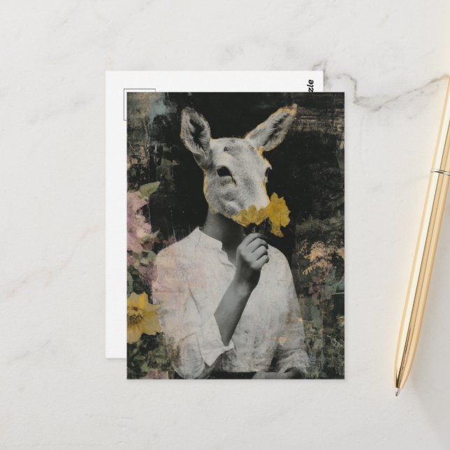  Take Time To Smell The Flowers Deer Collage Postcard (Front/Back In Situ)