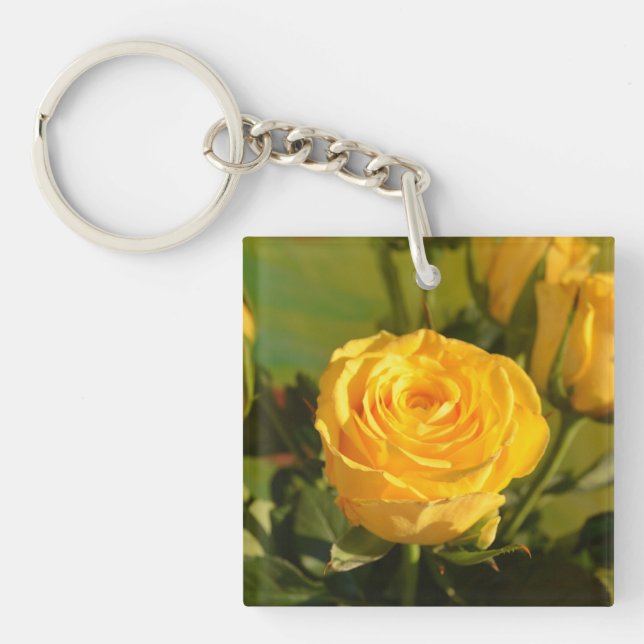 Take time to smell the yellow rose  key ring (Front)
