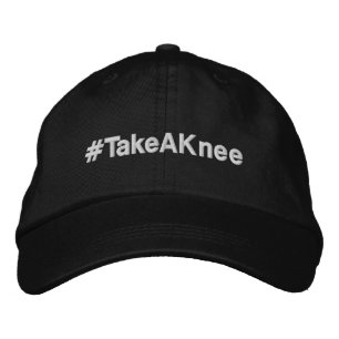 #TakeAKnee, white text on black, political protest Embroidered Hat