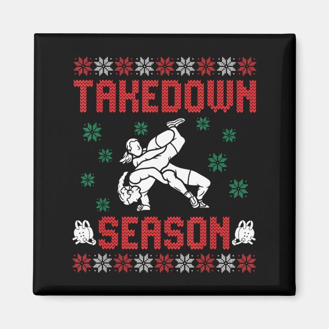 Takedown Season Girls Wrestling Ugly Sweater Chris Magnet (Front)