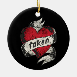 Taken And In Love Vintage Tattoo Heart Engagement Ceramic Tree Decoration