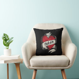 Taken And In Love Vintage Tattoo Heart Engagement Cushion
