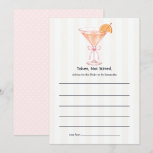 Taken Not Stirred Martini Bachelorette Advice Card