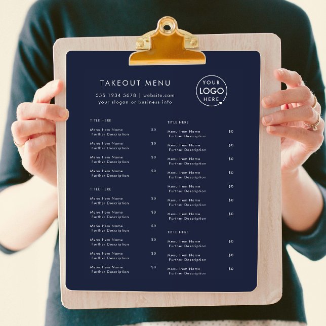Takeout Restaurant | Navy Blue Logo Takeaway Menu (Creator Uploaded)