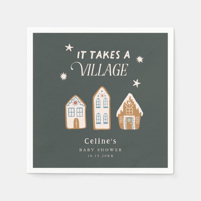 Takes A Village Gingerbread House Boy Baby Shower Napkin (Front)
