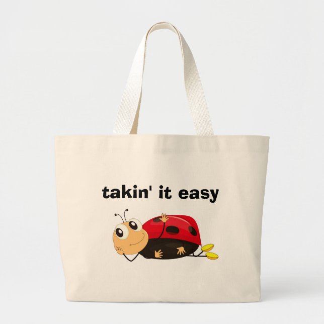 "TAKIN' IT EASY" LADYBUG LARGE TOTE BAG (Front)