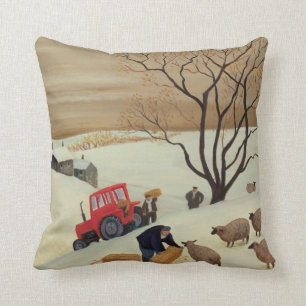 Taking Hay to the Sheep by Tractor Cushion