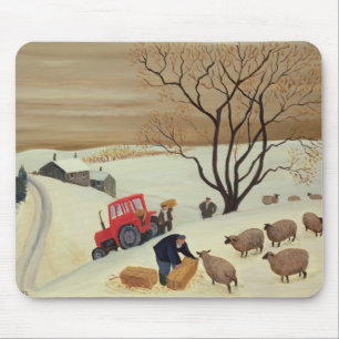 Taking Hay to the Sheep by Tractor Mouse Pad