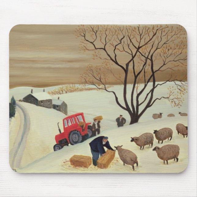 Taking Hay to the Sheep by Tractor Mouse Pad (Front)