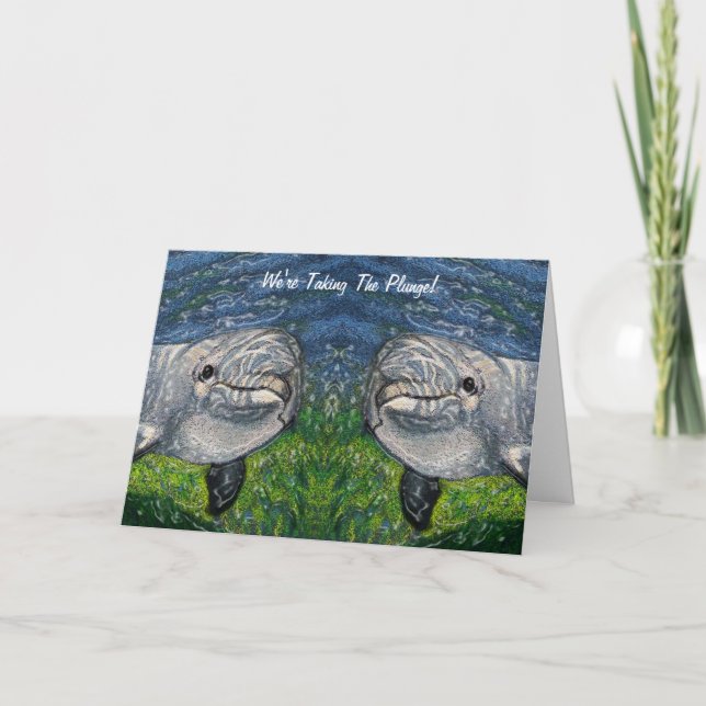 Taking The Plunge: Dolphins: Save Date, Wedding Holiday Card (Front)