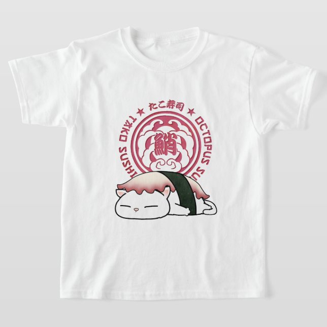 Tako Octopus Sushi Cat T-Shirt (Laydown)