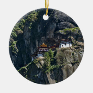 Taktsang Monastery on the cliff, Paro, Bhutan Ceramic Tree Decoration