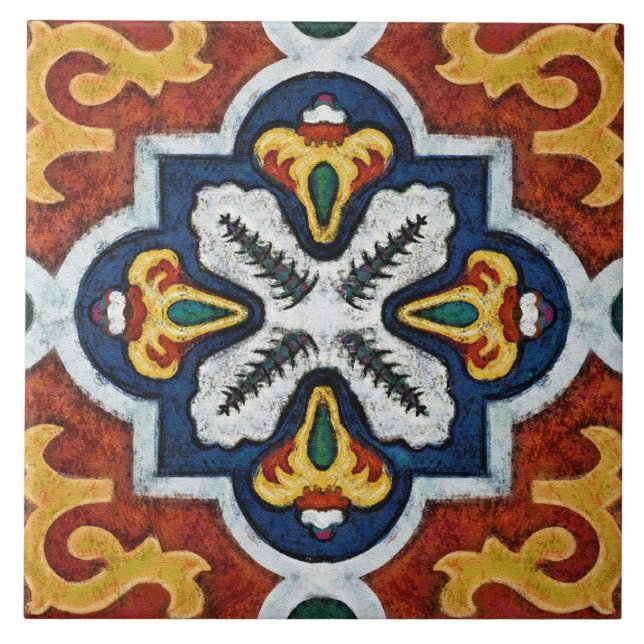 Talavera 03 Red Yellow Blue Mediterranean Geo Tile (Front)
