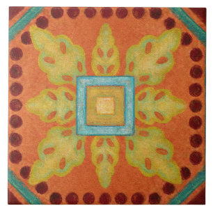 Talavera 04 Orange Yellow Blue Mediterranean Geo Tile