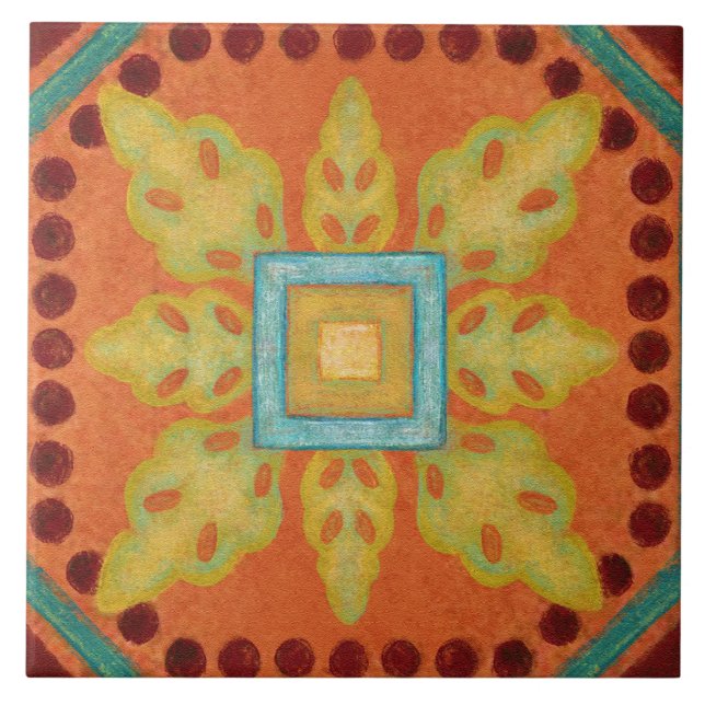 Talavera 04 Orange Yellow Blue Mediterranean Geo Tile (Front)