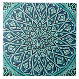 Talavera 05 Turquoise Blue Mediterranean Rosette Tile