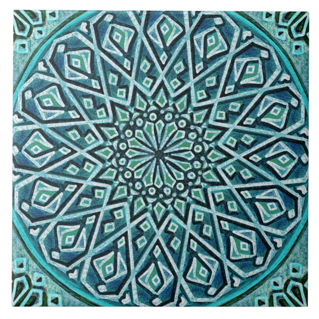 Talavera 05 Turquoise Blue Mediterranean Rosette Tile (Front)