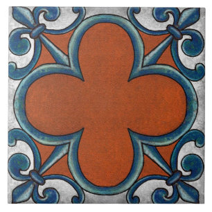 Talavera 07 Rust Blue Grey Mediterranean Geo Tile