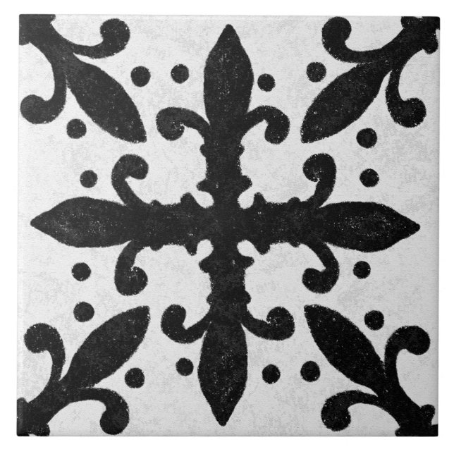 Talavera 10 Black White Grey Mediterranean Geo Tile (Front)