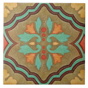 Talavera 13 Olive Green Aqua Mediterranean Floral Tile