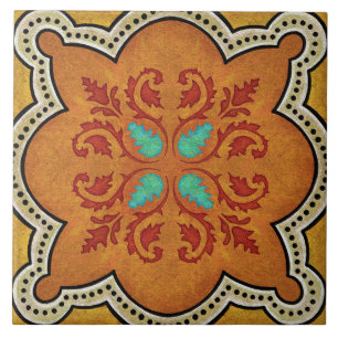 Talavera 17 Orange Red Aqua Mediterranean Floral Tile