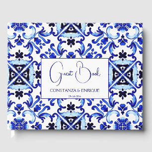 Talavera azulejo blue tile vintage Mexican wedding Guest Book