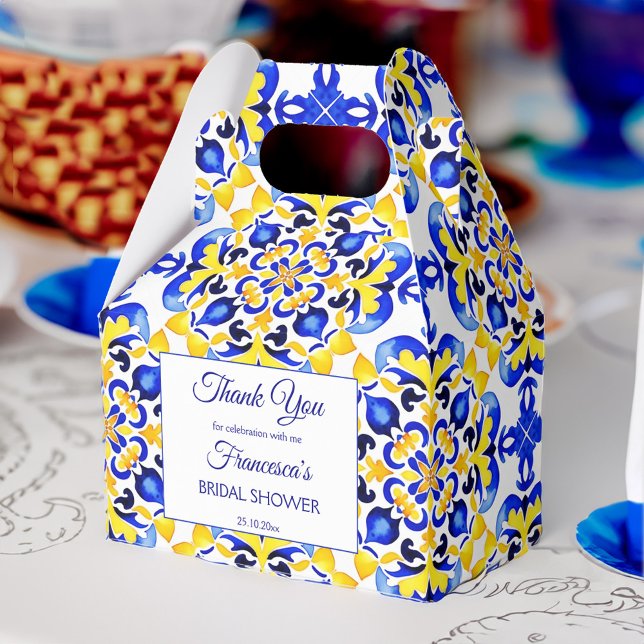 Talavera azulejo blue tiles bridal shower printed favour box (Talavera azulejo blue tiles bridal shower personalized printed favor boxes bridal shower favors)