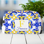 Talavera azulejo blue tiles bridesmaid gifts dopp kit<br><div class="desc">Talavera azulejo blue yellow tiles vintage Mexican bridal party gifts monogram printed bag,  Mediterranean Italian blue tile pattern Maiolica blue tiles Greek tiles pattern bridal party gifts</div>