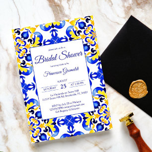 Talavera azulejo blue tiles Mexican bridal shower Invitation