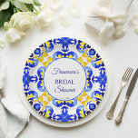 Talavera azulejo blue tiles Mexican bridal shower Paper Plate<br><div class="desc">Talavera azulejo blue yellow tiles vintage Mexican bridal shower monogram printed paper plates template,  Mediterranean Italian blue tile pattern Maiolica blue tiles Greek tiles pattern bridal shower personalised tableware table decor</div>