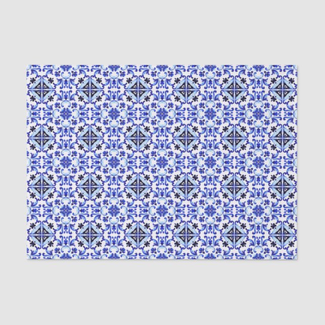 Talavera azulejo maiolica vintage blue tiles tissue paper (Front)