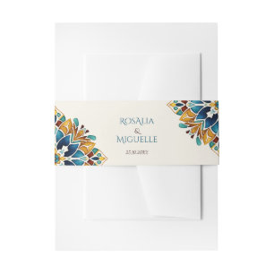 Talavera azulejo tile vintage Mexican wedding Invitation Belly Band