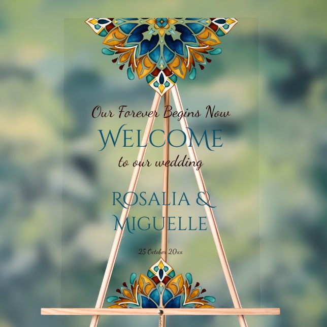 Talavera azulejo vintage Mexican wedding welcome Acrylic Sign (Neutral)