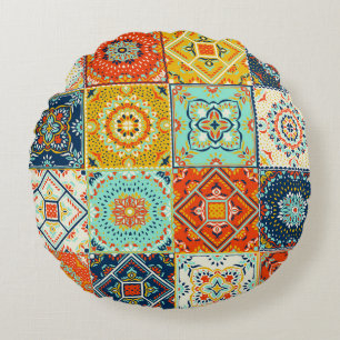 Talavera, Azulejos, Turkish mosaic wallpaper. Round Cushion