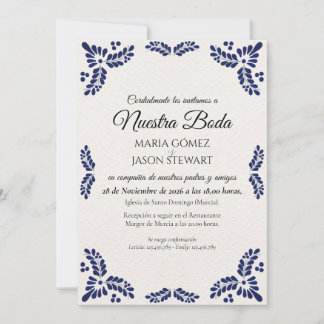 Talavera Black Floral Minimalist Spanish Wedding Invitation