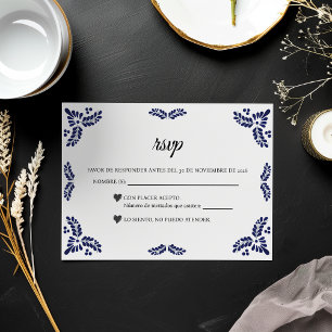 Talavera Black Floral Minimalist Spanish Wedding RSVP Card